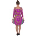 Groovy Abstract Pink, Turquoise And Yellow Swirl Quarter Sleeve Skater Dress View2