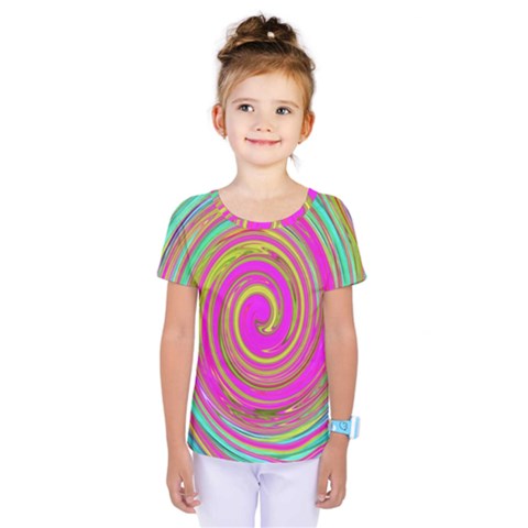 Groovy Abstract Pink, Turquoise And Yellow Swirl Kids  One Piece Tee by myrubiogarden