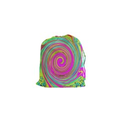 Groovy Abstract Pink, Turquoise And Yellow Swirl Drawstring Pouch (xs) by myrubiogarden