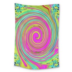 Groovy Abstract Pink, Turquoise And Yellow Swirl Large Tapestry by myrubiogarden