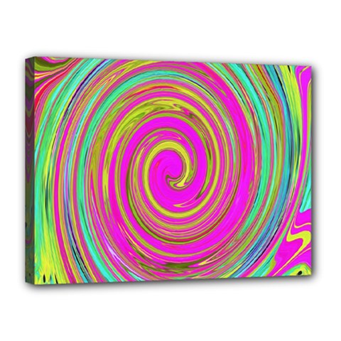 Groovy Abstract Pink, Turquoise And Yellow Swirl Canvas 16  X 12  (stretched) by myrubiogarden