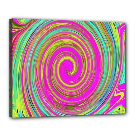 Groovy Abstract Pink, Turquoise And Yellow Swirl Canvas 20  X 16  (stretched) by myrubiogarden