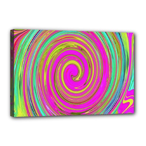 Groovy Abstract Pink, Turquoise And Yellow Swirl Canvas 18  X 12  (stretched) by myrubiogarden