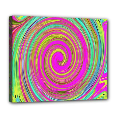 Groovy Abstract Pink, Turquoise And Yellow Swirl Deluxe Canvas 24  X 20  (stretched) by myrubiogarden