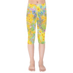 Pretty Yellow And Red Flowers With Turquoise Kids  Capri Leggings 