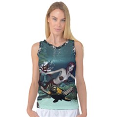 Wonderful Fmermaid With Turtle In The Deep Ocean Women s Basketball Tank Top by FantasyWorld7