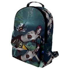 Wonderful Fmermaid With Turtle In The Deep Ocean Flap Pocket Backpack (small) by FantasyWorld7