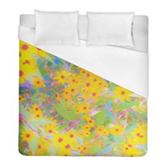 Pretty Yellow And Red Flowers With Turquoise Duvet Cover (full/ Double Size) by myrubiogarden