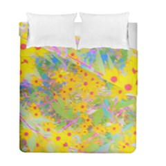 Pretty Yellow And Red Flowers With Turquoise Duvet Cover Double Side (full/ Double Size) by myrubiogarden