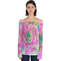 Lime Green And Pink Succulent Sedum Rosette Off Shoulder Long Sleeve Top View1