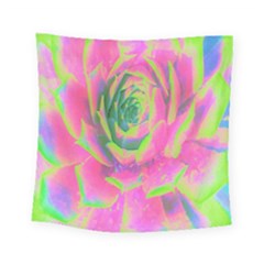 Lime Green And Pink Succulent Sedum Rosette Square Tapestry (small) by myrubiogarden