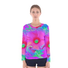 Psychedelic Pink And Red Hibiscus Flower Women s Long Sleeve Tee