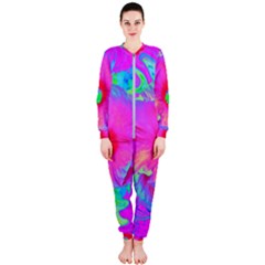 Psychedelic Pink And Red Hibiscus Flower Onepiece Jumpsuit (ladies)  by myrubiogarden