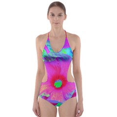 Psychedelic Pink And Red Hibiscus Flower Cut-Out One Piece Swimsuit