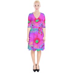 Psychedelic Pink And Red Hibiscus Flower Wrap Up Cocktail Dress