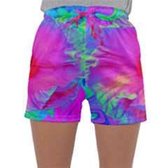 Psychedelic Pink And Red Hibiscus Flower Sleepwear Shorts