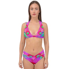 Psychedelic Pink And Red Hibiscus Flower Double Strap Halter Bikini Set