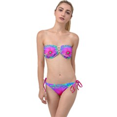 Psychedelic Pink And Red Hibiscus Flower Twist Bandeau Bikini Set