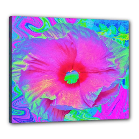 Psychedelic Pink And Red Hibiscus Flower Canvas 24  X 20  (stretched) by myrubiogarden