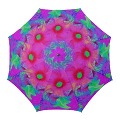 Psychedelic Pink And Red Hibiscus Flower Golf Umbrellas