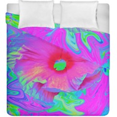 Psychedelic Pink And Red Hibiscus Flower Duvet Cover Double Side (king Size) by myrubiogarden