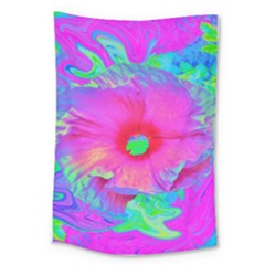 Psychedelic Pink And Red Hibiscus Flower Large Tapestry