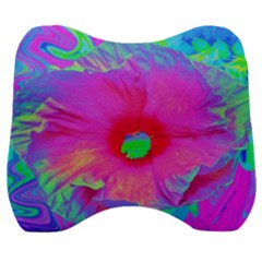 Psychedelic Pink And Red Hibiscus Flower Velour Head Support Cushion