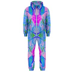 Pink And Purple Dahlia On Blue Pattern Hooded Jumpsuit (men) 