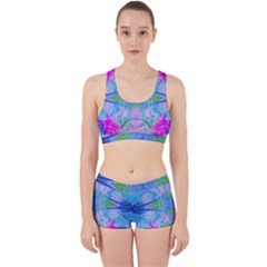 Pink And Purple Dahlia On Blue Pattern Work It Out Gym Set by myrubiogarden