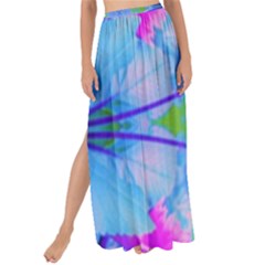 Pink And Purple Dahlia On Blue Pattern Maxi Chiffon Tie-up Sarong