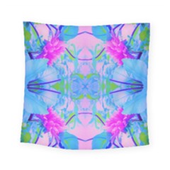 Pink And Purple Dahlia On Blue Pattern Square Tapestry (small)