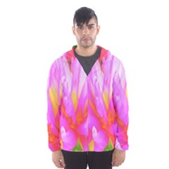 Fiery Hot Pink And Yellow Cactus Dahlia Flower Hooded Windbreaker (men) by myrubiogarden