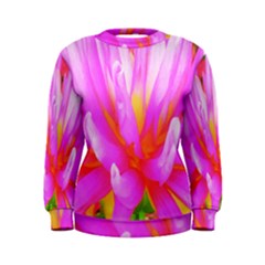 Fiery Hot Pink And Yellow Cactus Dahlia Flower Women s Sweatshirt by myrubiogarden