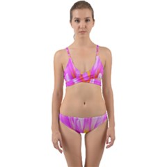 Fiery Hot Pink And Yellow Cactus Dahlia Flower Wrap Around Bikini Set by myrubiogarden