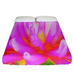 Fiery Hot Pink And Yellow Cactus Dahlia Flower Fitted Sheet (california King Size) by myrubiogarden