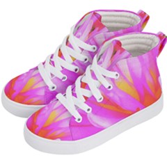 Fiery Hot Pink And Yellow Cactus Dahlia Flower Kid s Hi-top Skate Sneakers by myrubiogarden