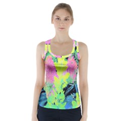 Fluorescent Yellow Smoke Tree With Pink Hydrangea Racer Back Sports Top by myrubiogarden