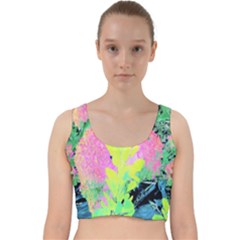 Fluorescent Yellow Smoke Tree With Pink Hydrangea Velvet Racer Back Crop Top