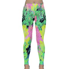 Fluorescent Yellow Smoke Tree With Pink Hydrangea Lightweight Velour Classic Yoga Leggings