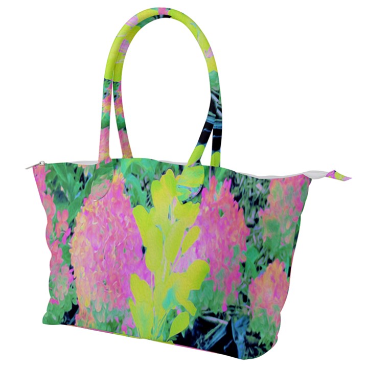 Fluorescent Yellow Smoke Tree With Pink Hydrangea Canvas Shoulder Bag
