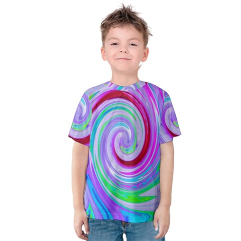 Groovy Abstract Red Swirl On Purple And Pink Kids  Cotton Tee by myrubiogarden