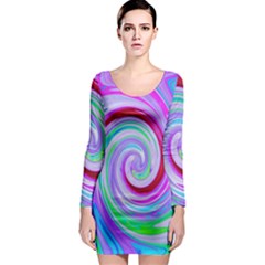 Groovy Abstract Red Swirl On Purple And Pink Long Sleeve Bodycon Dress by myrubiogarden