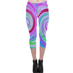 Groovy Abstract Red Swirl On Purple And Pink Capri Leggings  by myrubiogarden