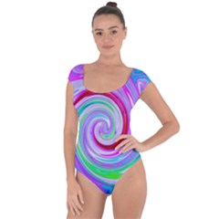 Groovy Abstract Red Swirl On Purple And Pink Short Sleeve Leotard 