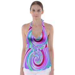 Groovy Abstract Red Swirl On Purple And Pink Babydoll Tankini Top by myrubiogarden
