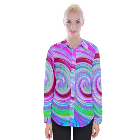 Groovy Abstract Red Swirl On Purple And Pink Womens Long Sleeve Shirt by myrubiogarden