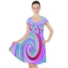 Groovy Abstract Red Swirl On Purple And Pink Cap Sleeve Midi Dress by myrubiogarden