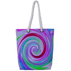 Groovy Abstract Red Swirl On Purple And Pink Full Print Rope Handle Tote (small) by myrubiogarden