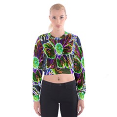 Abstract Garden Peony In Black And Blue Cropped Sweatshirt by myrubiogarden