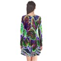 Abstract Garden Peony In Black And Blue Long Sleeve V-neck Flare Dress View2